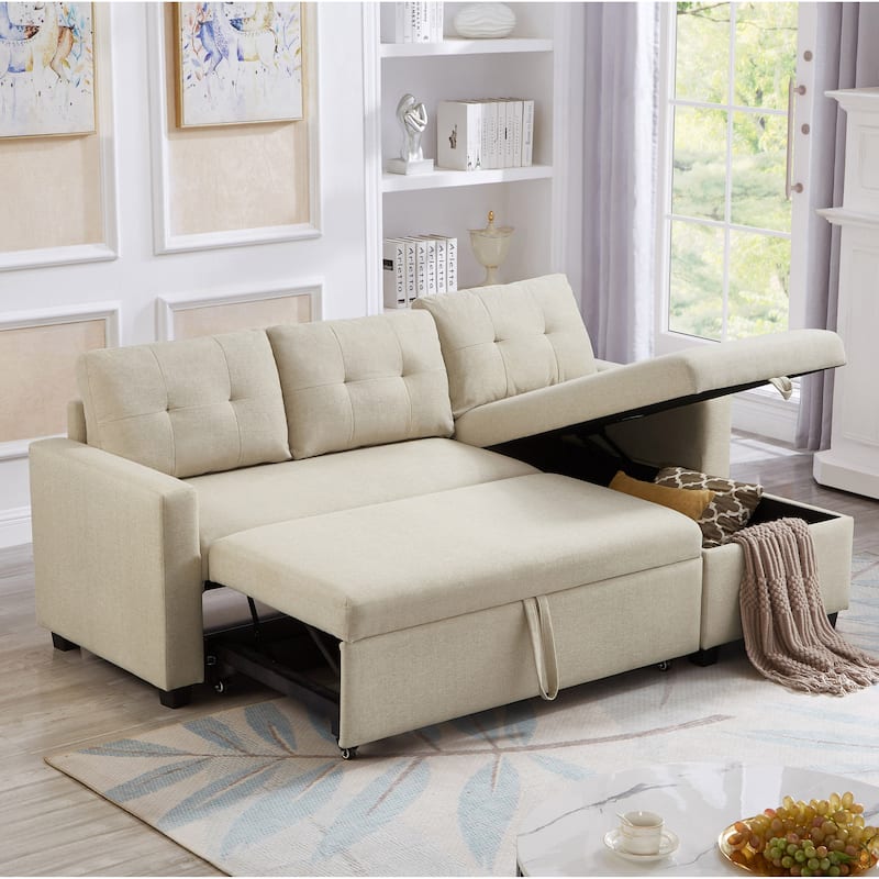 GDFStudio - Vinnas Convertible Sectional Sofa with Pull-Out Bed and Hidden Storage Chaise