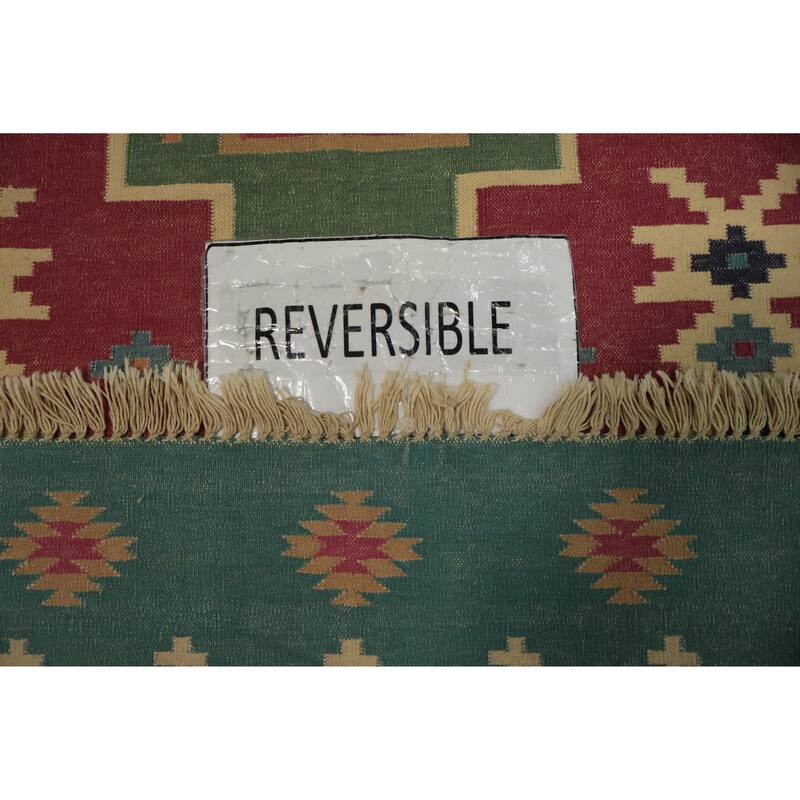 Hand Woven Oriental 100% Wool Carpet Southwestern Geometric Pink Kilim Area Rug - 5' 11'' X 4' 0''