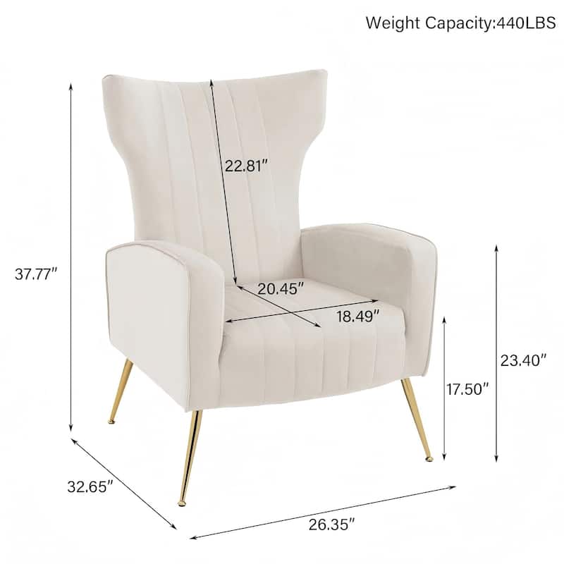 Velvet Wingback Accent Chairs with Metal Legs for Living Room