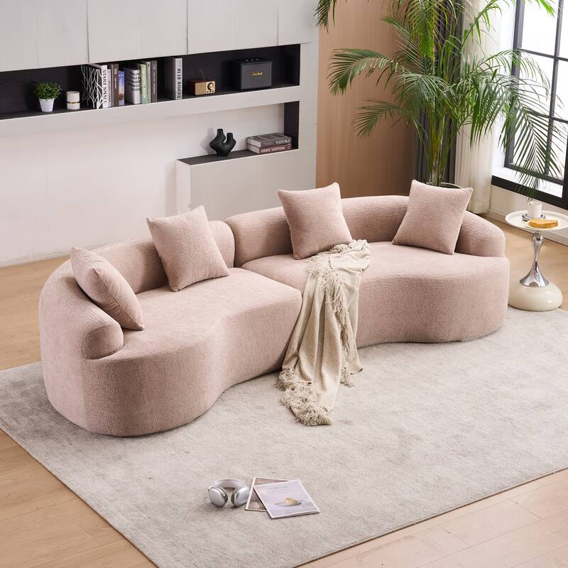 Full Compression Sponge Chenille Curved Sleeper Sofa Couch with 4 Pillows