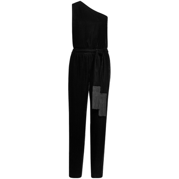 velvet one shoulder jumpsuit