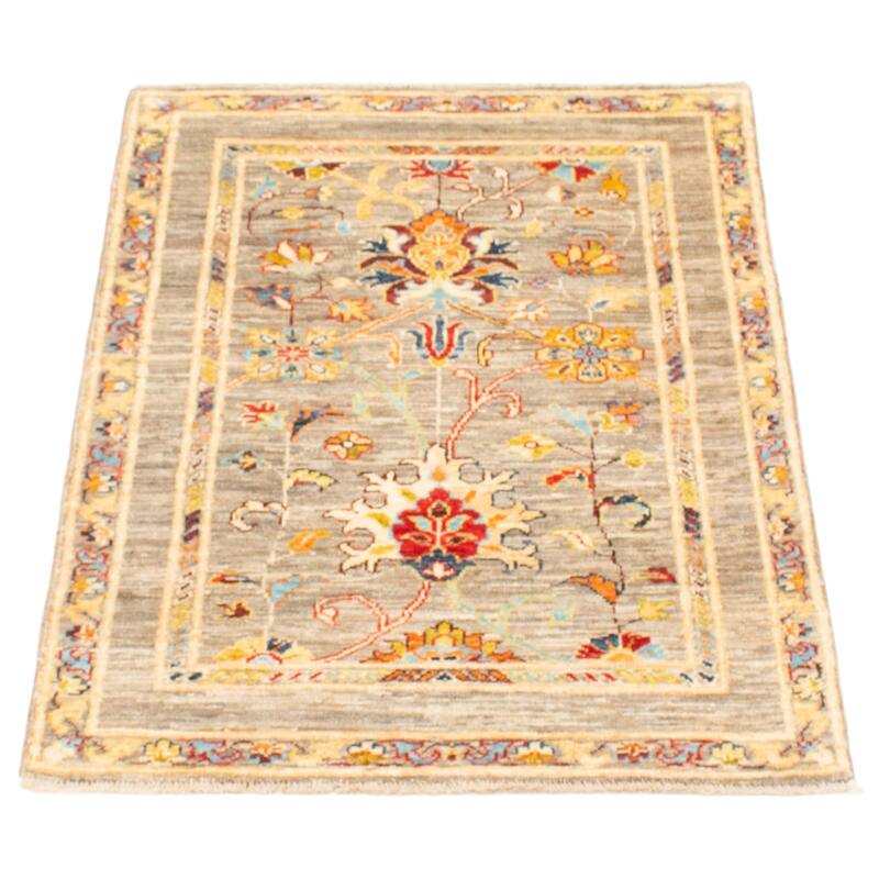 ECARPETGALLERY Hand-knotted Uzbek Ghazni Grey Wool Rug - 2'8 x 4'0