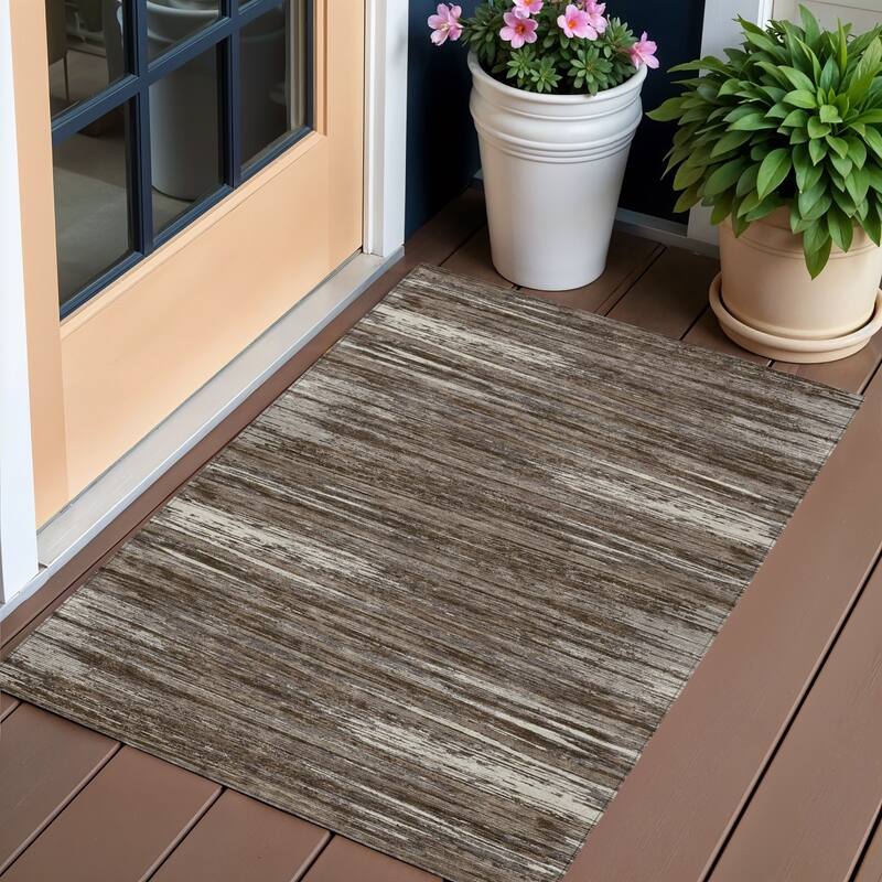 HomeRoots Striped Transitional Rectangle Outdoor Rug - 3' x 5'