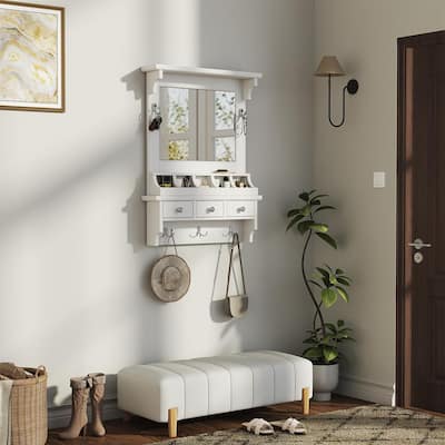 Floating Makeup Vanity with Big Mirror,Wall-Mounted Storage Vanity with Drawers,Pockets & Hooks,Space-Saving Decorative