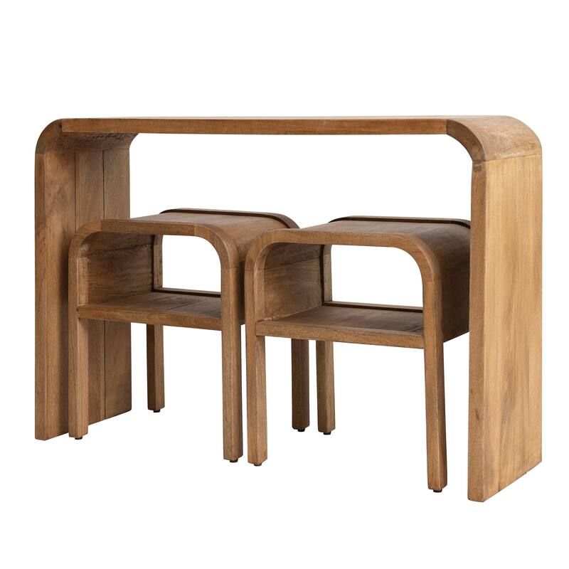 Wood Waterfall Edge Table and 2 Nesting Side Tables - 45.0"L x 14.0"W x 30.0"H
