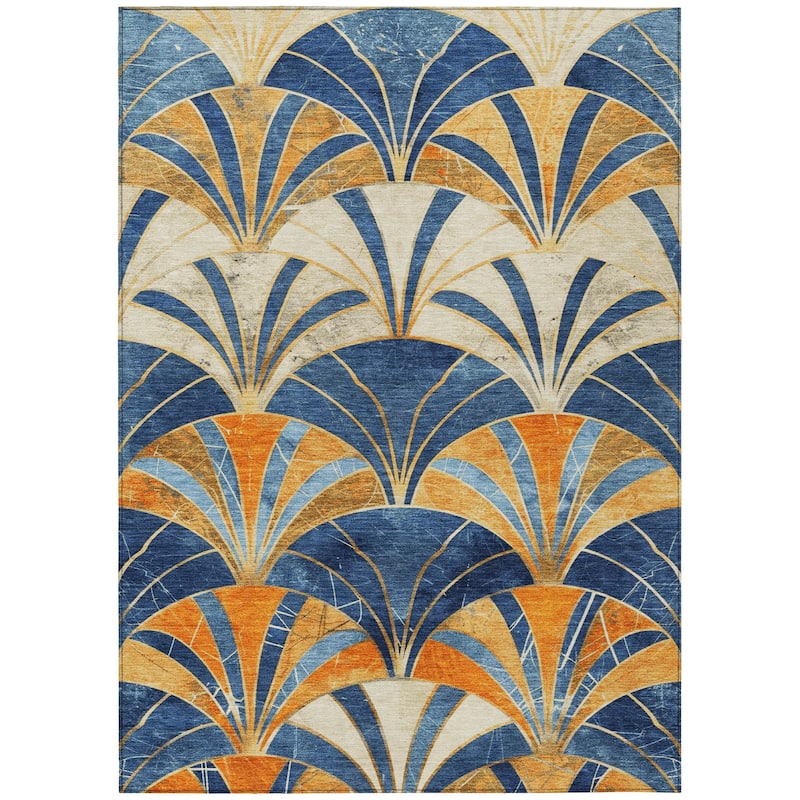 Machine Washable Indoor/Outdoor Geo Mosaic Chantille Rug