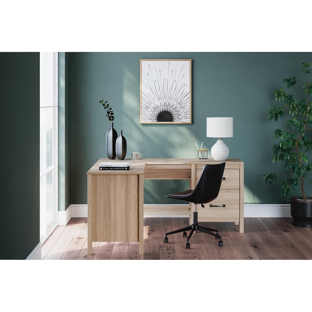 Signature Design by Ashley Battelle Tan 60" Home Office Desk with Return