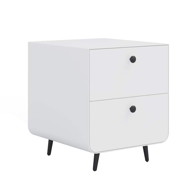 Night Stand Wooden End Table, Bedside Furniture Bedside聽Table with 2 Circular Handle Drawers, Nightstand Steel Frame Cabinet