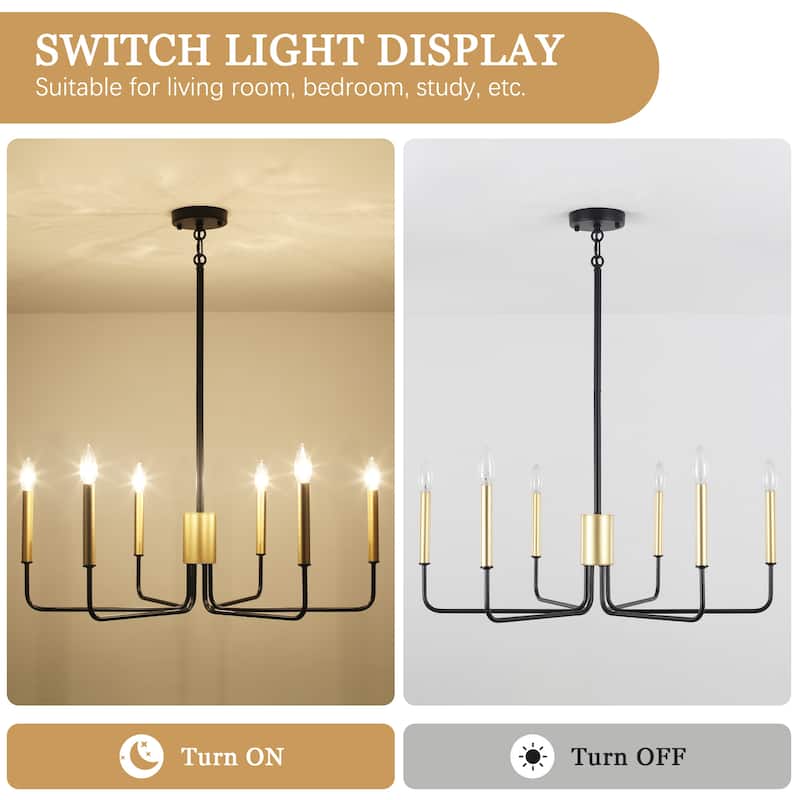 Modern 6-Light Simple Candle Chandelier for Kitchen Island, Living Room, Bedroom, Foyer