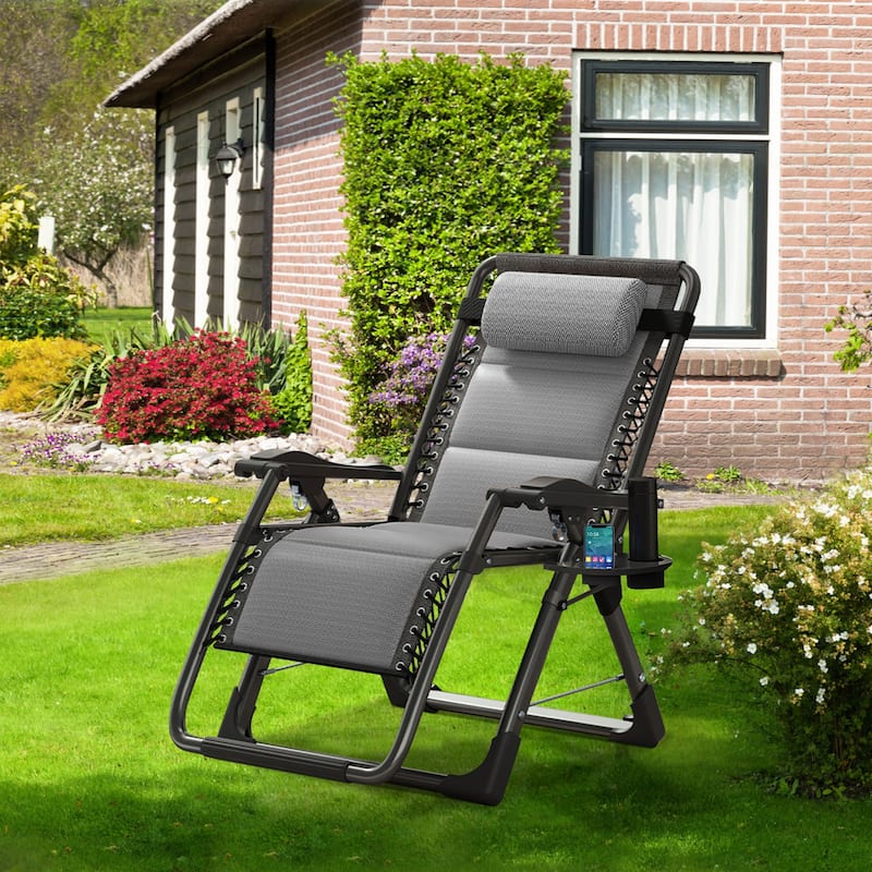 DoCred Ice Silk Zero Gravity Chair with Headrest, Folding Lounge Chair - Grey