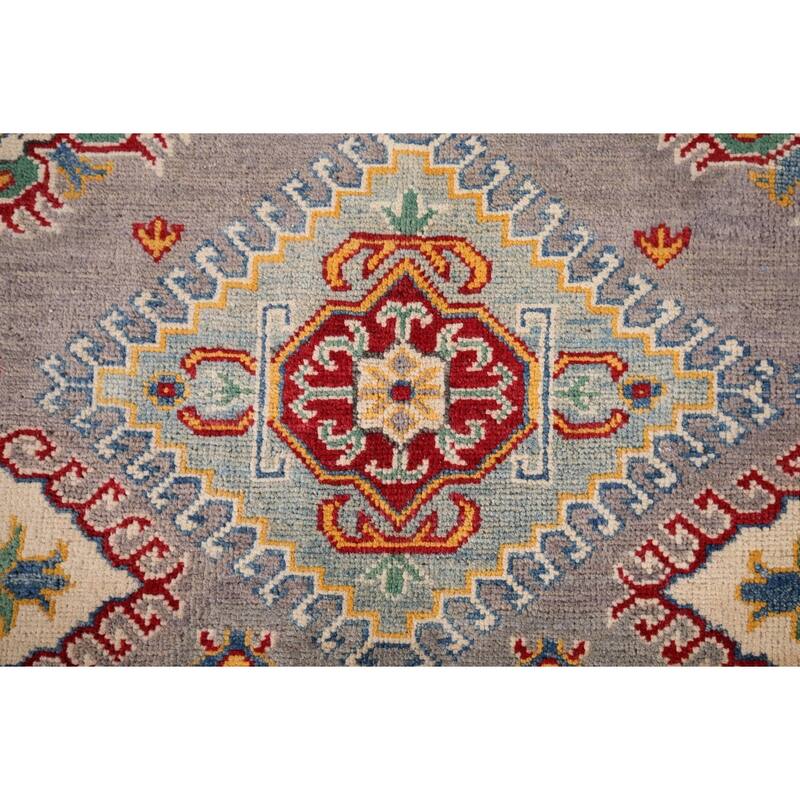 Grey Kazak Oriental Area Rug Hand-Knotted Wool Carpet - 5'0" x 6'10"