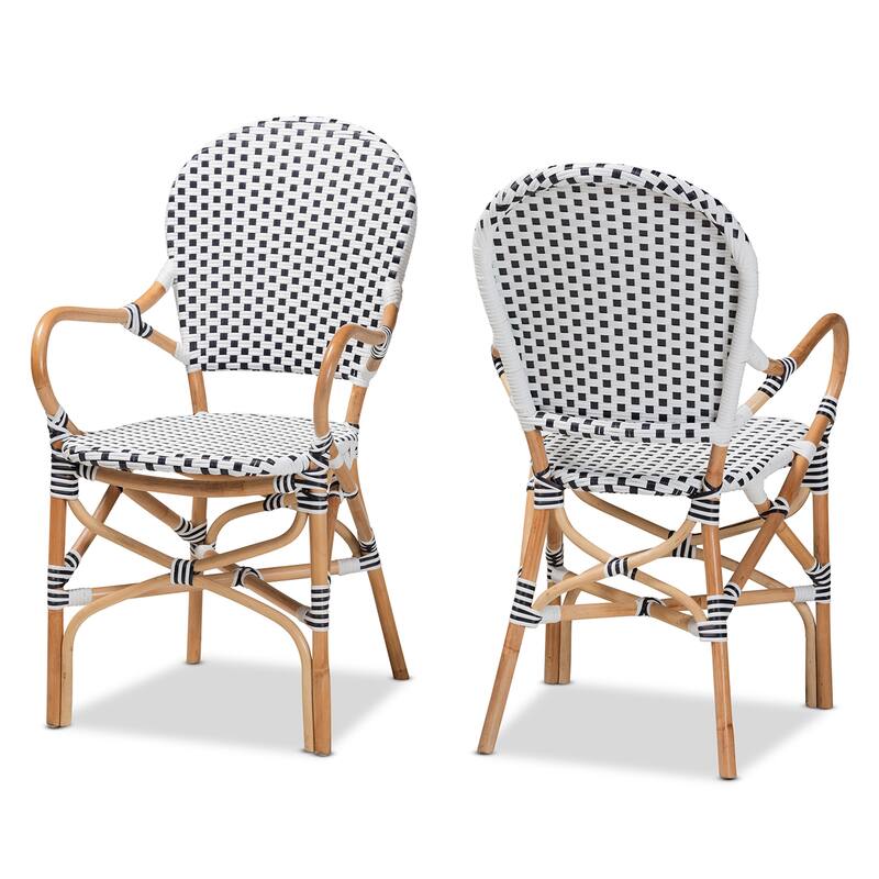 Naila Black and White Weaving/ Natural Rattan Indoor and Outdoor Bistro Chair Set(2PC) - Black, White, Brown