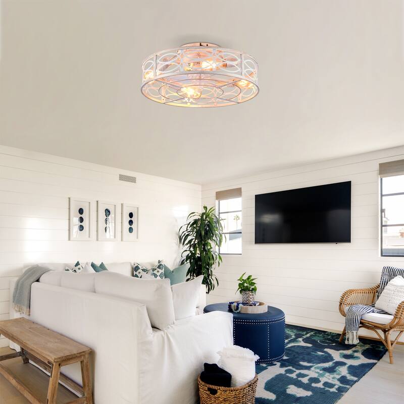 20" Caged Ceiling Fans with Lights,Bladeless Ceiling Fan 6 Speed Reversible with Remote Control,Flush Mount Caged Ceiling Fan