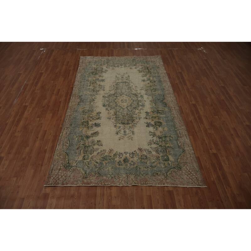 Hand Knotted Oriental 100% Wool Carpet Transitional Floral Beige & Ivories Anatolian Area Rug - 9' 11'' X 5' 8''