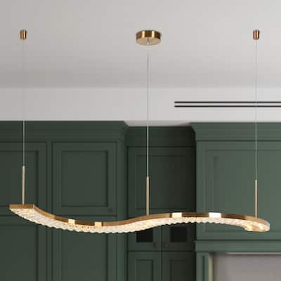 Modern Gold LED Crystal Chandelier Island Lights for Kitchen Island - W42.5"*H0.8"