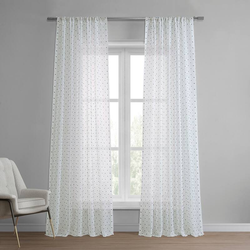 Exclusive Fabrics Altair Blue Patterned Linen Sheer Curtain (1 Panel) - 50 X 84 - Altair Blue