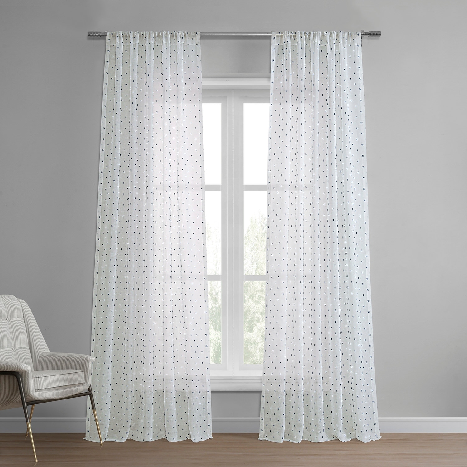 Exclusive Fabrics Altair Blue Patterned Linen Sheer Curtain (1 Panel)