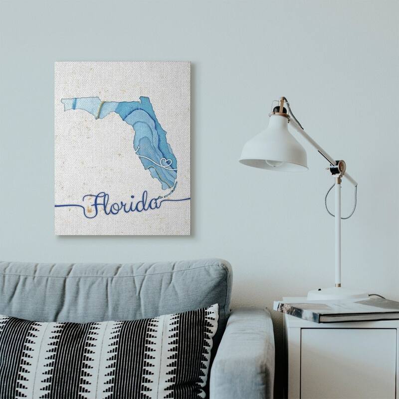 Stupell Florida Agate Blue US State Design Canvas Wall Art, Proudly Made in USA