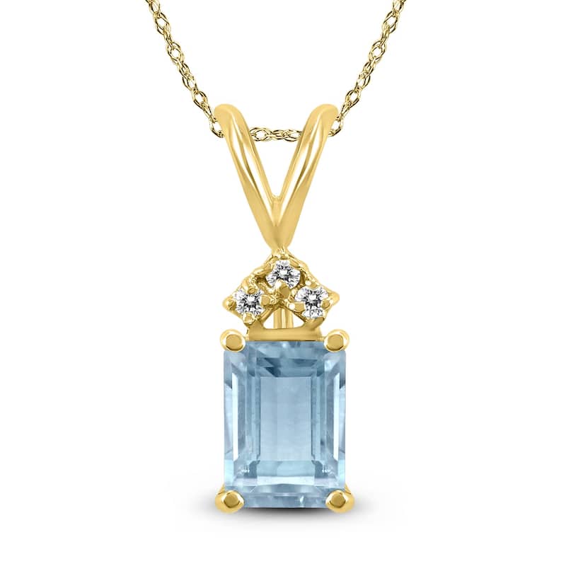 Marquee 14K Yellow Gold 6x4MM Emerald Shaped Aquamarine and Diamond Pendant