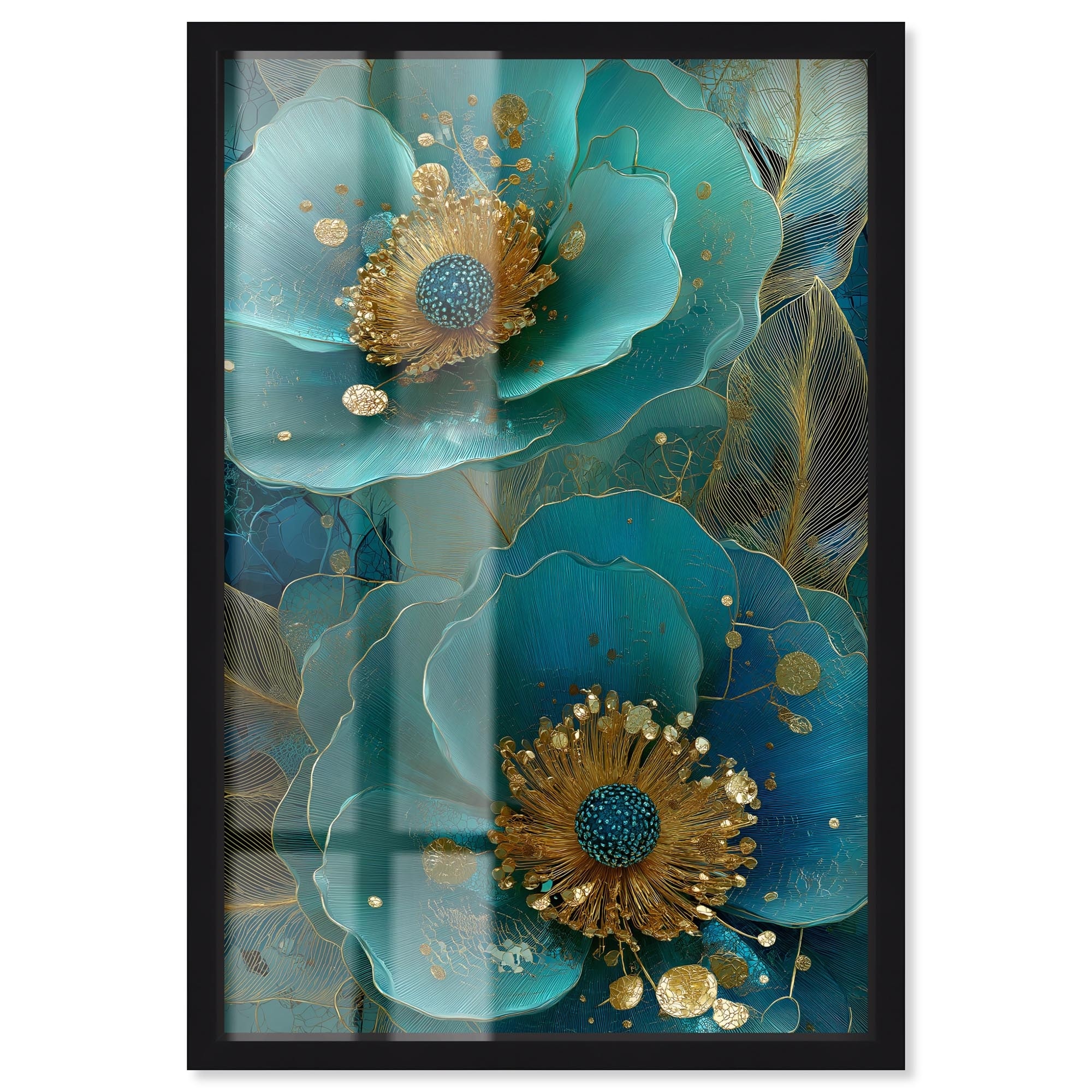 Aqua Luster Flora Floral Wall Decor Shadowbox Print by Art Remedy