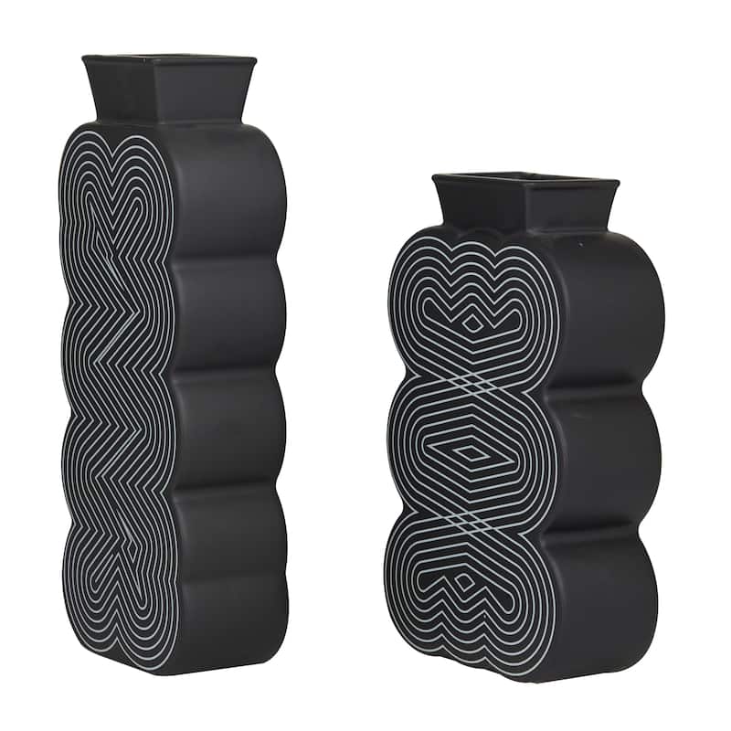 Ceramic Vase - Set of 2 Black - CosmoLiving by Cosmopolitan - 3"W x 5"L x 12"H
