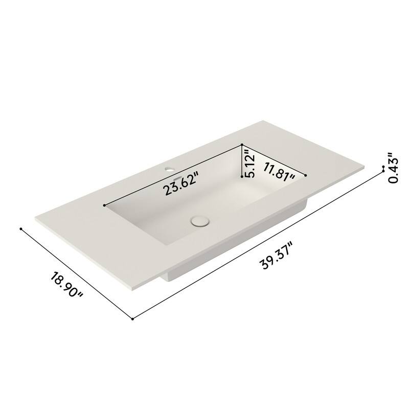 MEDUNJESS 39" Bathroom Sink Solid Surface Bathroom Vessel Sink - 40''