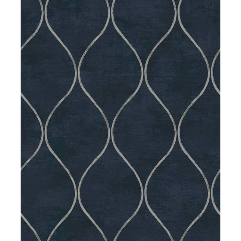 Seabrook Designs Ellisse Geometric Vertical Ogee Non-Woven Unpasted Wallpaper - 20.9 in. W x 33 ft. L - Metallic Dark Royal