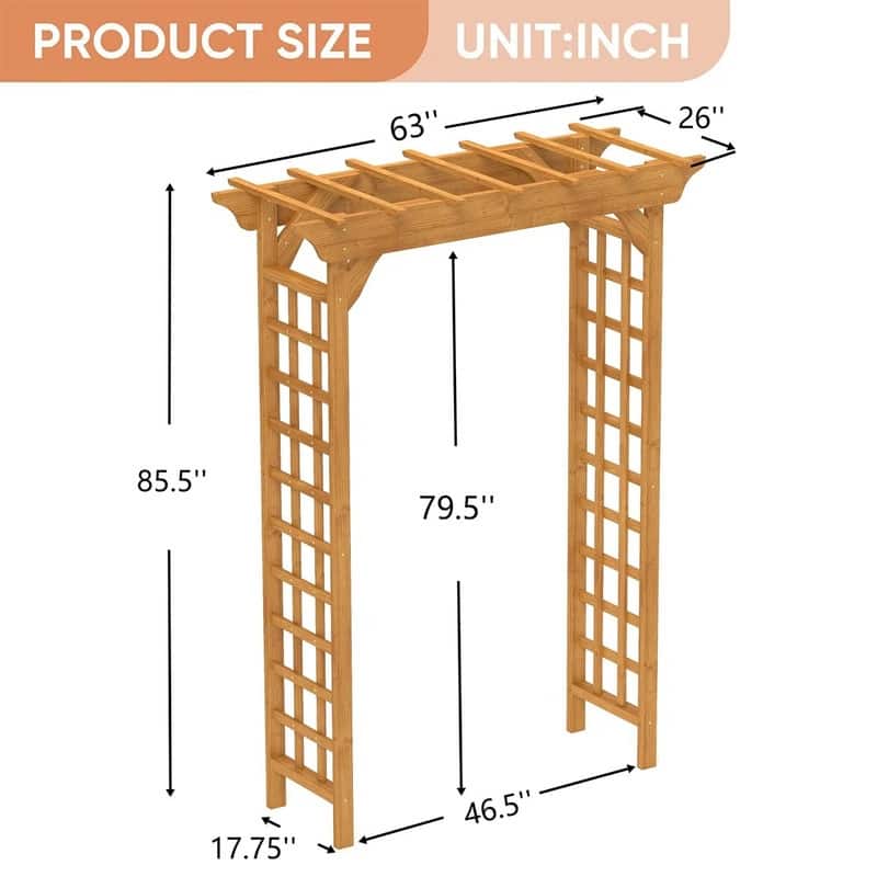 Romantic Solid Wood Garden Arbor, Elegant Light Brown Wedding Arch & Plant Trellis, Heavy-Duty Pergola For Backyard Ceremonies