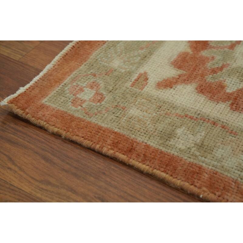 Orange Wool Floral Oushak Vegetable Dye Area Rug, Floral Geometric Carpet - 11' 9'' X 9' 0''