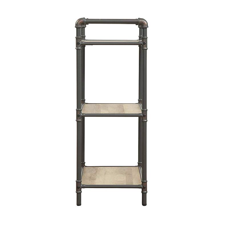 Three-Tier Metal Bookshelf With Wooden Shelves, Oak Brown & Gray - 35.5 H x 14 W x 26 L Inches