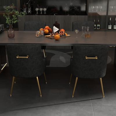 SEYNAR Modern Glam PU Leather Dining Chair or Vanity Chair Set of 4 with Rear Handle