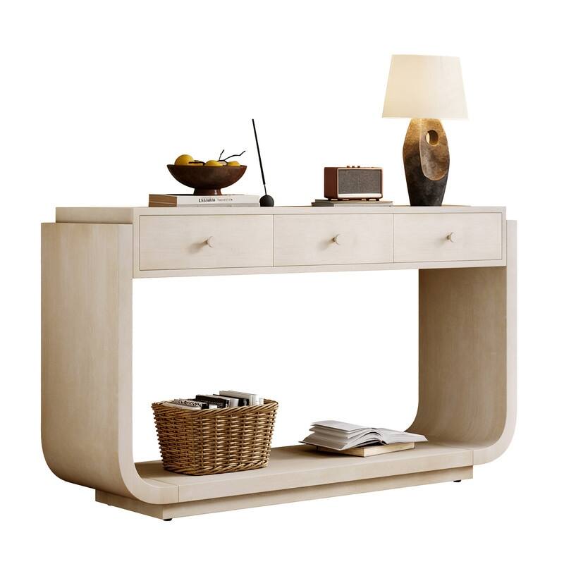 Mid-Century Modern Console Table with 3 Storage Drawers and Display Shelf for Entryway or Living Room Use