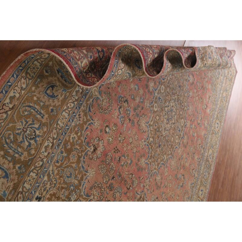 Hand Knotted Oriental 100% Wool Carpet Traditional Floral Pink Mashad Area Rug - 12' 10'' X 9' 7''