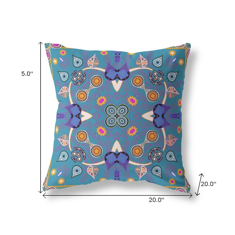 HomeRoots 20" x 20" Blue and Gold Blown Seam Paisley Indoor Outdoor Throw Pillow - 20.00' X '5.00' X '20.00
