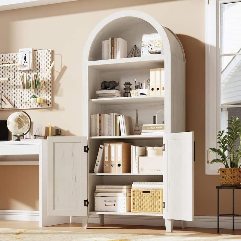 Arched Bookcase, Kitchen Pantry Storage Cabinet with Open Display Shelf