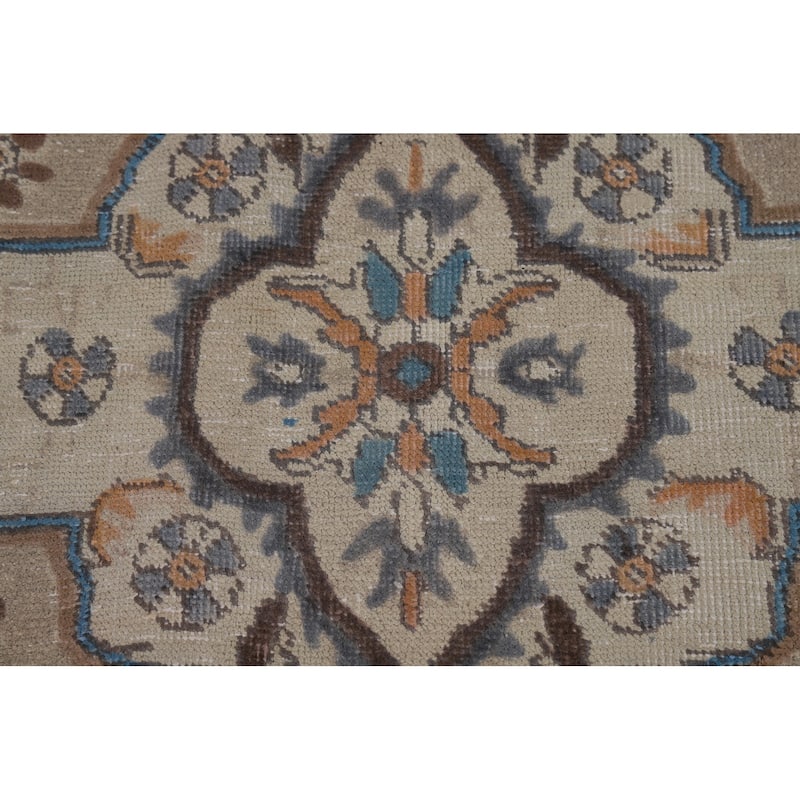 Hand Knotted Oriental 100% Wool Carpet Traditional Medallion Beige & Ivories Tabriz Area Rug - 11' 7'' X 8' 4''