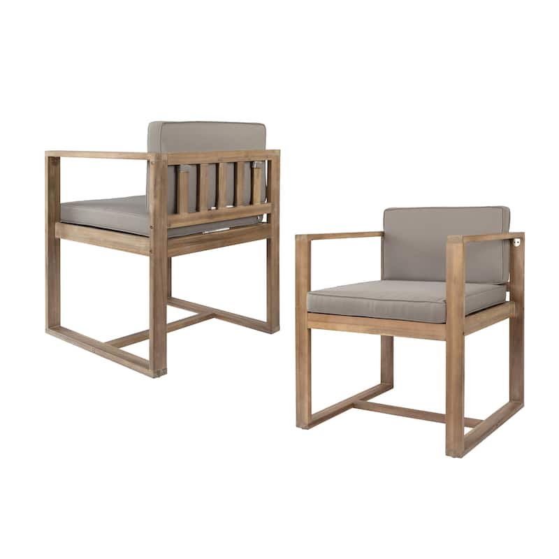 Roomfitters Outdoor Wooden Armchairs with Cushioned Back and Seat, Modern Patio Seating Set of 2