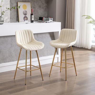 Modern Velvet Upholstered Bar Stools With Back And Footrest(Set of 2)Beige - Set of 2