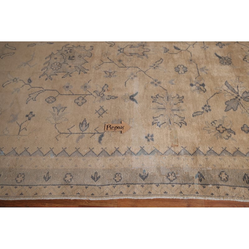 Pre-1900 Antique Vegetable Dye Oushak Turkish Large Wool Carpet - 12'5" x 19'1"