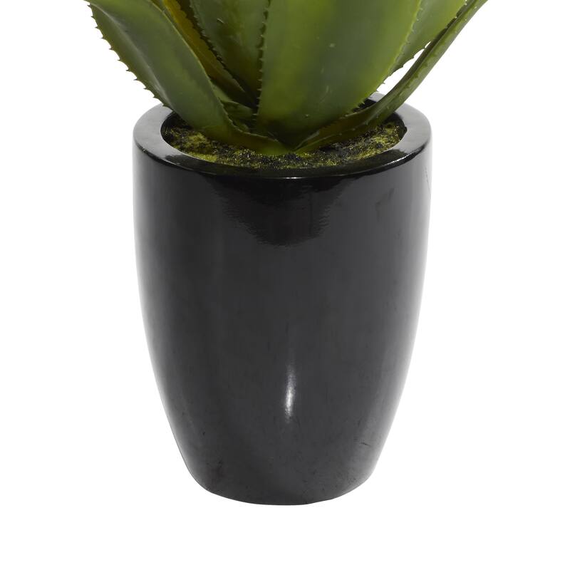 Green Faux Foliage Agave Artificial Plant with Realistic Leaves and Black Fiberglass Pot