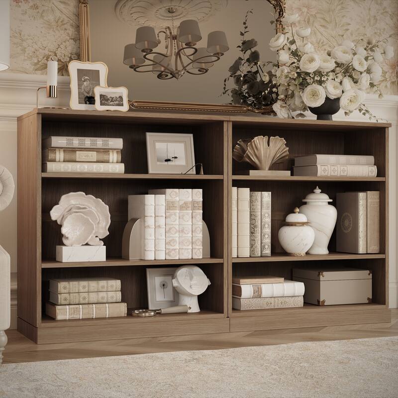 Palace Imports Premium 100% Solid European Oak Hardwood 6-Shelf Modular Bookcase - 64" Wide, 35.75" Tall - Natural-Oak