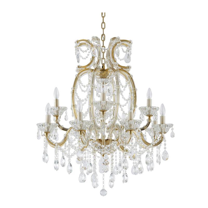 18-Light Satin Brass Chandelier With Clear Crystals