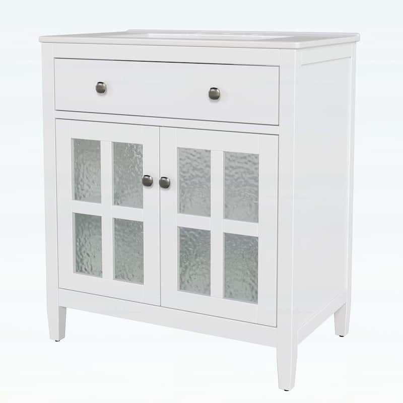 30-Inch Bathroom Vanity with Ceramic Sink,Adjustable Shelf,Tip-Out Tray,Wood Legs
