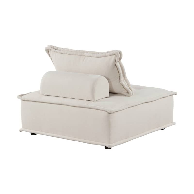 Zoe 40 Inch Ottoman Chair, Modular, Beige Boucle, Button Tufted, Solid Wood