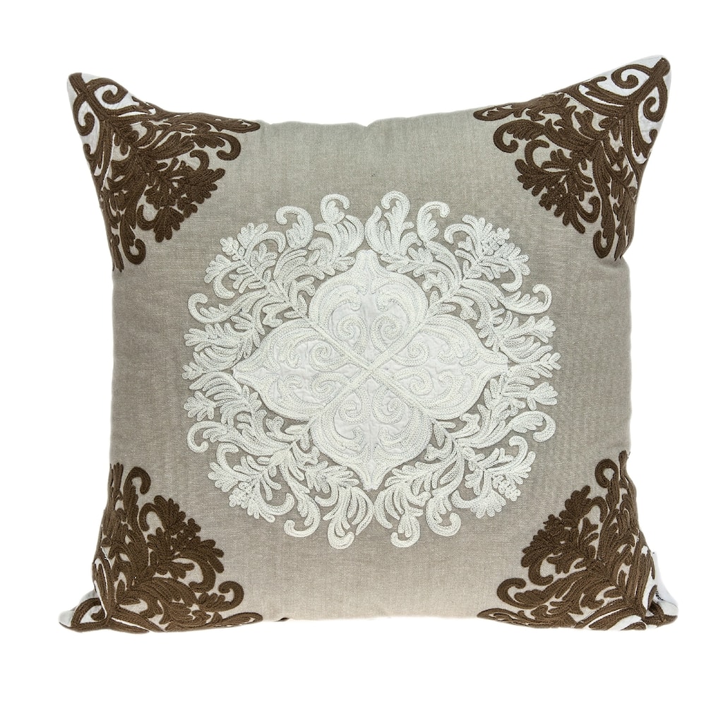 20" Beige Cotton Damask Throw Pillow