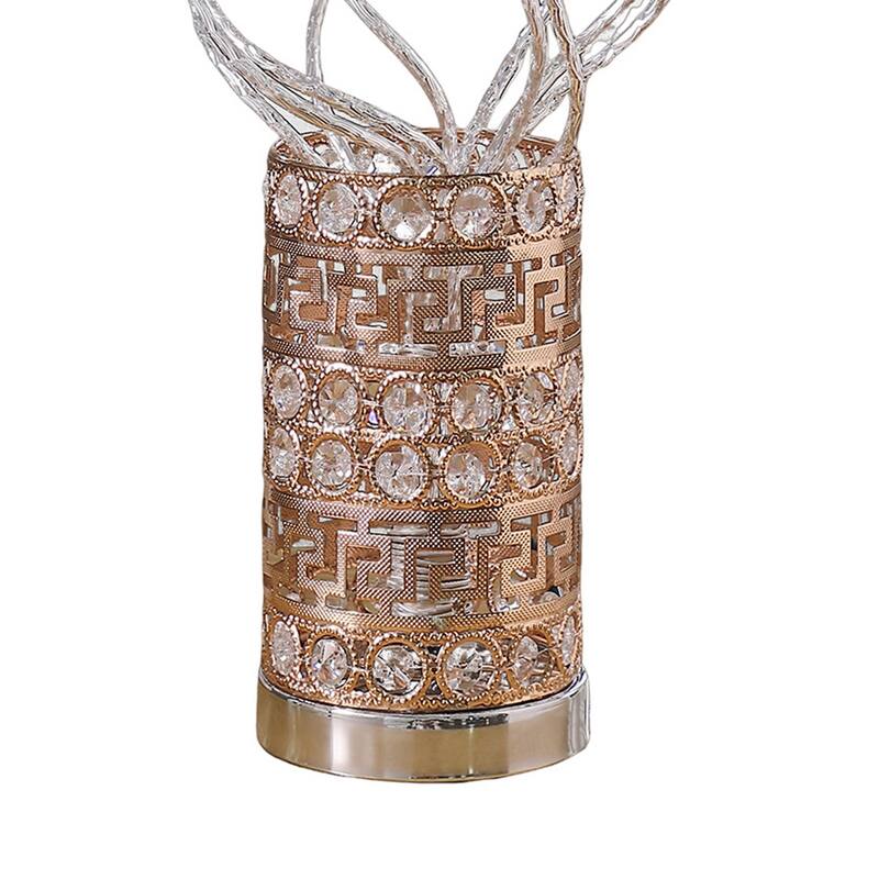 Table Lamp, Rose Bud Floral Vase, Cage Textured Gold Chrome 22 Inch