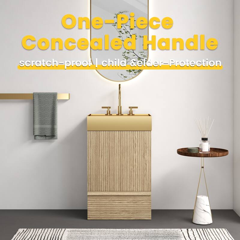 GDFStudio - Gada Stylish 20" Striped Bathroom Vanity with Integrated Stainless Steel Sink and Efficient Storage