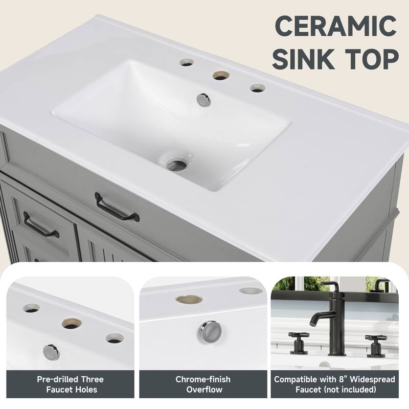 36" Bathroom Vanity with Sink, Bathroom Cabinet with Drawers, Solid Frame and MDF Board