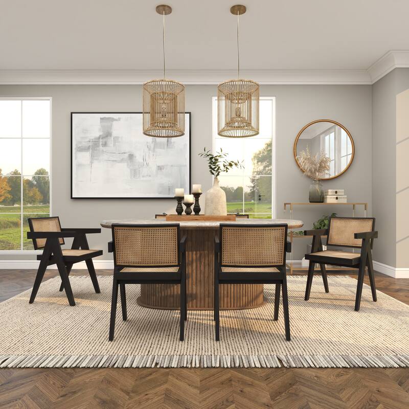 Teak Wood Living Room Accent Chair with Leather or Woven Cane Seat