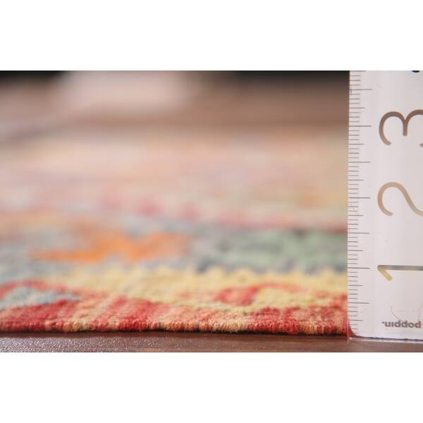 Multi-Color Geometric Kilim Area Rug Hand-Woven Wool Carpet - 4'0